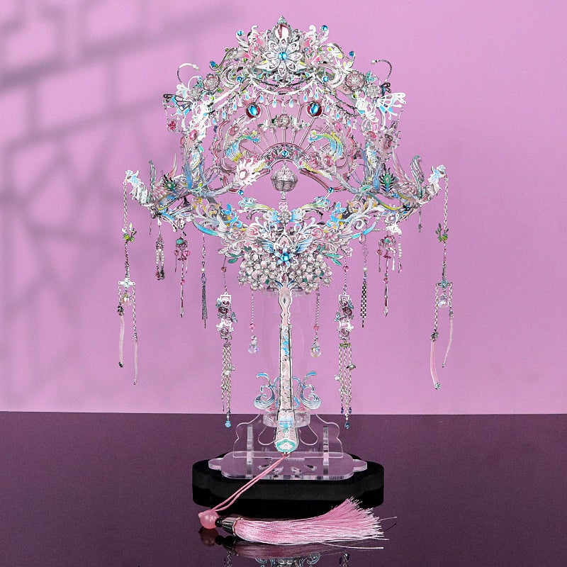 Steel Red Dress With Green Phoenix Crown And Fan 3D Metal Assembly Model Chinese Style Diy Wedding Gift For Women - Image 1